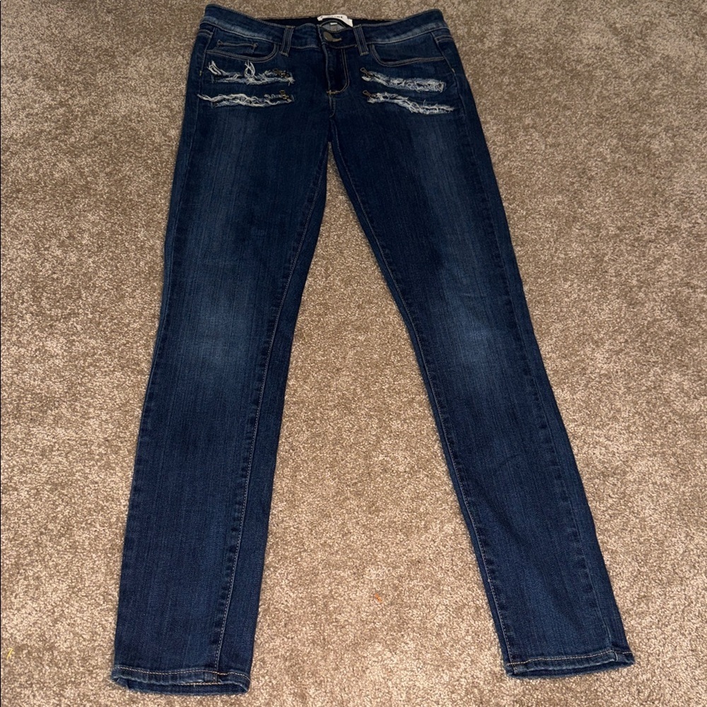 PAIGE Edgemont Low-waist Zipper Distressed Jeans - size 27. P